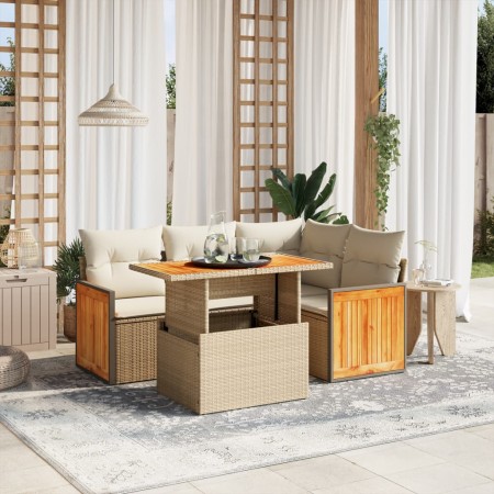 Juego de sofás jardín con cojines 5 pzas ratán sintético beige de , Conjuntos de jardín - Ref: Foro24-3273942, Precio: 369,16...