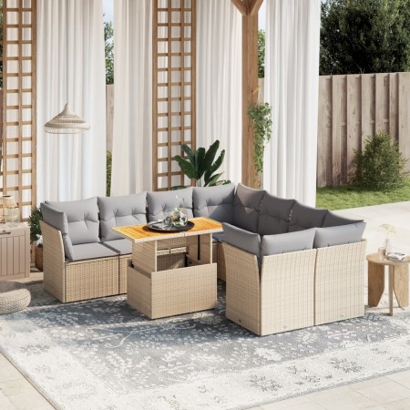Set de sofás de jardín 9 pzas con cojines ratán sintético beige de , Conjuntos de jardín - Ref: Foro24-3270723, Precio: 564,4...