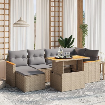 Set sofás de jardín 7 piezas y cojines ratán sintético beige de , Conjuntos de jardín - Ref: Foro24-3273180, Precio: 452,35 €...
