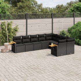 Set de sofás de jardín 8 piezas y cojines ratán sintético negro en Conjuntos de jardín | Comprar online en Foru.es