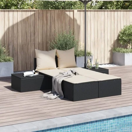 Double sun lounger with black synthetic rattan cushions by , Loungers - Ref: Foro24-368389, Price: 300,95 €, Discount: %