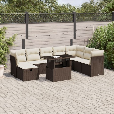 Set de sofás de jardín 9 pzas y cojines ratán sintético marrón de , Conjuntos de jardín - Ref: Foro24-3274713, Precio: 606,10...