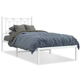 Estructura de cama de metal con cabecero blanco 75x190 cm de , Camas y somieres - Ref: Foro24-376167, Precio: 60,22 €, Descue...