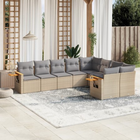 Set de sofás de jardín 9 pzas con cojines ratán sintético beige en Conjuntos de jardín | Comprar online en Foru.es