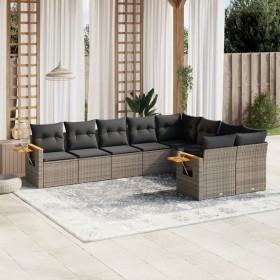 Set de muebles de jardín 9 pzas y cojines ratán sintético gris en Conjuntos de jardín | Comprar online en Foru.es