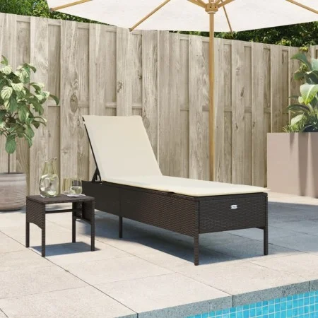 Liegestuhl mit Kissen und Beistelltisch aus braunem synthetischem Rattan von , Liegen - Ref: Foro24-4002729, Preis: 168,19 €,...