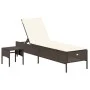 Tumbona con cojín y mesita ratán sintético marrón de , Tumbonas - Ref: Foro24-4002729, Precio: 168,19 €, Descuento: %