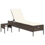 Tumbona con cojín y mesita ratán sintético marrón de , Tumbonas - Ref: Foro24-4002729, Precio: 171,37 €, Descuento: %