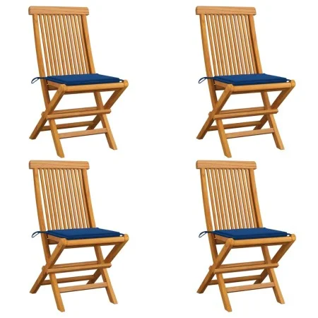 Sillas de jardín 4 uds con cojines azul real madera de teca de , Sillas de jardín - Ref: Foro24-3062578, Precio: 254,63 €, De...