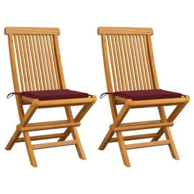 Sillas de jardín 2 uds con cojines vino rojo madera de teca de , Sillas de jardín - Ref: Foro24-3062469, Precio: 148,49 €, De...