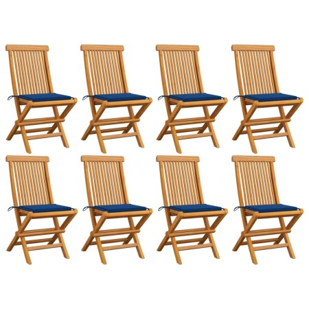 Sillas de jardín 8 uds madera de teca con cojines azul royal de , Sillas de jardín - Ref: Foro24-3072927, Precio: 527,15 €, D...