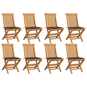 Sillas de jardín 8 uds madera de teca con cojines gris taupe de , Sillas de jardín - Ref: Foro24-3072925, Precio: 504,92 €, D...
