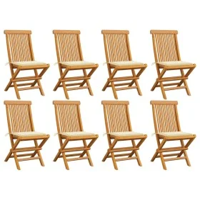 Sillas de jardín 8 uds madera maciza de teca con cojines crema de , Sillas de jardín - Ref: Foro24-3072919, Precio: 485,09 €,...