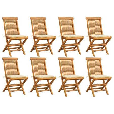 Sillas de jardín 8 uds madera maciza de teca con cojines crema de , Sillas de jardín - Ref: Foro24-3072919, Precio: 504,86 €,...