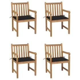 Sillas de jardín 4 uds madera maciza de teca con cojines negros de , Sillas de jardín - Ref: Foro24-3073011, Precio: 588,19 €...