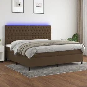 Cama box spring colchón luces LED tela marrón oscuro 200x200 cm de , Camas y somieres - Ref: Foro24-3135144, Precio: 711,69 €...