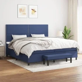 Cama box spring con colchón tela azul 200x200 cm de , Camas y somieres - Ref: Foro24-3136547, Precio: 745,25 €, Descuento: %
