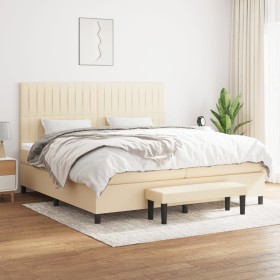 Cama box spring con colchón tela color crema 200x200 cm de , Camas y somieres - Ref: Foro24-3136786, Precio: 716,63 €, Descue...