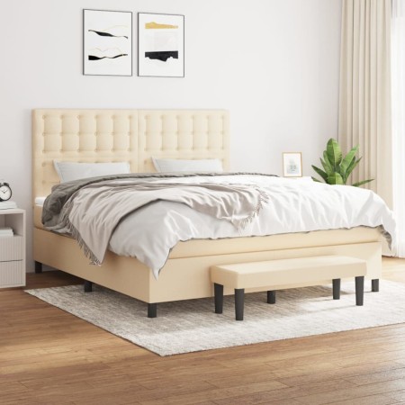 Cama box spring con colchón tela color crema 160x200 cm de , Camas y somieres - Ref: Foro24-3136930, Precio: 625,61 €, Descue...