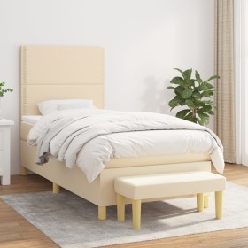 Cama box spring con colchón tela color crema 90x200 cm de , Camas y somieres - Ref: Foro24-3137050, Precio: 348,66 €, Descuen...