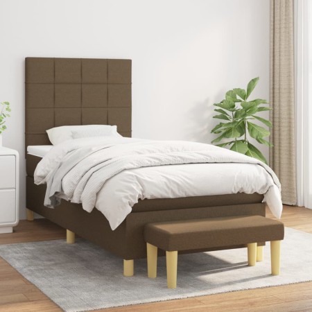 Cama box spring con colchón tela marrón oscuro 100x200 cm de , Camas y somieres - Ref: Foro24-3137136, Precio: 380,25 €, Desc...