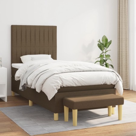 Cama box spring con colchón tela marrón oscuro 80x200 cm de , Camas y somieres - Ref: Foro24-3137272, Precio: 359,36 €, Descu...