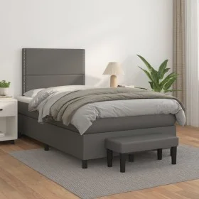 Cama box spring con colchón cuero sintético gris 120x200 cm de , Camas y somieres - Ref: Foro24-3137597, Precio: 448,39 €, De...