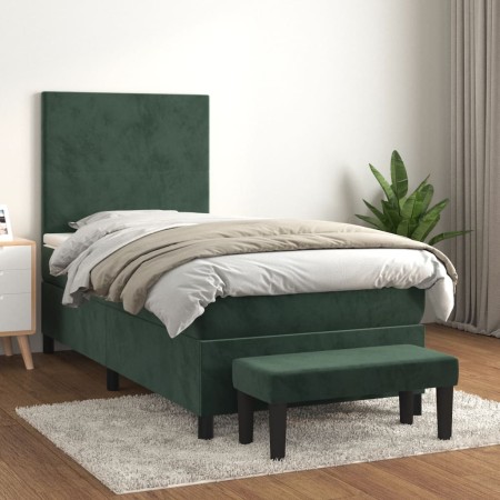 Cama box spring con colchón terciopelo verde oscuro 90x190 cm de , Camas y somieres - Ref: Foro24-3137698, Precio: 359,45 €, ...