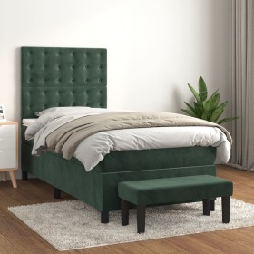 Cama box spring con colchón terciopelo verde oscuro 90x200 cm de , Camas y somieres - Ref: Foro24-3138064, Precio: 390,96 €, ...