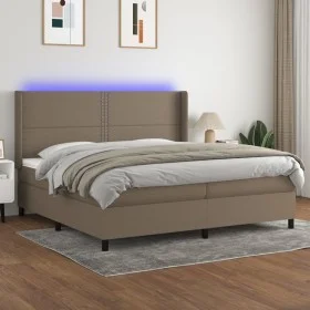 Cama box spring colchón y luces LED tela gris taupe 200x200 cm de , Camas y somieres - Ref: Foro24-3138265, Precio: 673,89 €,...