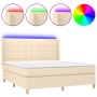 Cama box spring colchón y luces LED tela crema 180x200 cm de , Camas y somieres - Ref: Foro24-3138898, Precio: 664,93 €, Desc...