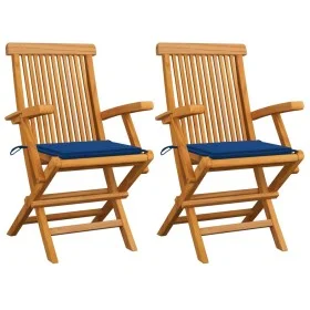 Sillas de jardín 2 uds madera teca con cojines azul real de , Sillas de jardín - Ref: Foro24-3062497, Precio: 182,65 €, Descu...