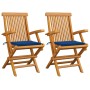 Sillas de jardín 2 uds madera teca con cojines azul real de , Sillas de jardín - Ref: Foro24-3062497, Precio: 203,72 €, Descu...