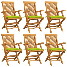 Sillas de jardín 6 uds madera teca con cojines verde brillante de , Sillas de jardín - Ref: Foro24-3062552, Precio: 471,49 €,...