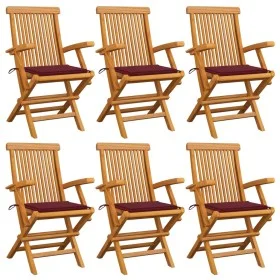 Sillas de jardín 6 uds madera teca con cojines rojo tinto de , Sillas de jardín - Ref: Foro24-3062550, Precio: 448,47 €, Desc...