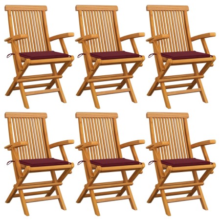 Sillas de jardín 6 uds madera teca con cojines rojo tinto de , Sillas de jardín - Ref: Foro24-3062550, Precio: 462,99 €, Desc...