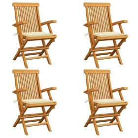 Sillas de jardín 4 uds madera teca con cojines color crema de , Sillas de jardín - Ref: Foro24-3065619, Precio: 349,91 €, Des...