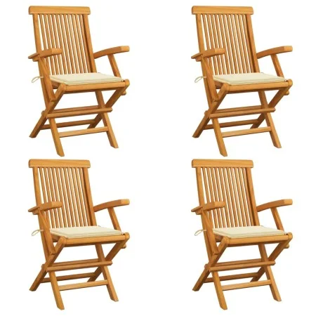 Sillas de jardín 4 uds madera teca con cojines color crema de , Sillas de jardín - Ref: Foro24-3065619, Precio: 349,91 €, Des...