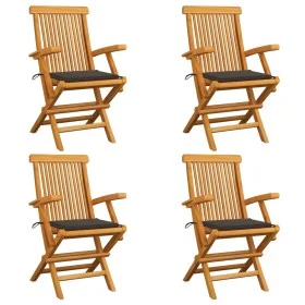 Sillas de jardín 4 uds madera teca con cojines gris taupe de , Sillas de jardín - Ref: Foro24-3065625, Precio: 357,52 €, Desc...