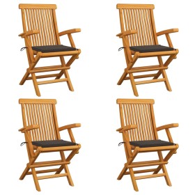 Sillas de jardín 4 uds madera teca con cojines gris taupe de , Sillas de jardín - Ref: Foro24-3065625, Precio: 386,14 €, Desc...