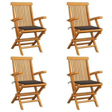 Sillas de jardín 4 uds madera teca con cojines gris taupe de , Sillas de jardín - Ref: Foro24-3065625, Precio: 386,14 €, Desc...