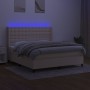 Cama box spring colchón y luces LED tela crema 160x200 cm de , Camas y somieres - Ref: Foro24-3138650, Precio: 608,68 €, Desc...