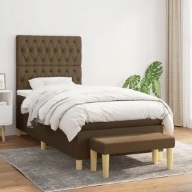 Box spring bed with dark brown fabric mattress 90x200 cm by , Beds and slatted bases - Ref: Foro24-3137368, Price: 373,73 €, ...