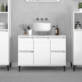 Armario de lavabo madera contrachapada blanco brillo 80x33x60cm de , Tocadores de baño - Ref: Foro24-821278, Precio: 108,03 €...