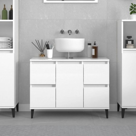Armario de lavabo madera contrachapada blanco brillo 80x33x60cm de , Tocadores de baño - Ref: Foro24-821278, Precio: 108,03 €...