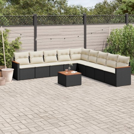 Set de sofás de jardín 10 pzas cojines ratán sintético negro de , Conjuntos de jardín - Ref: Foro24-3258465, Precio: 558,28 €...