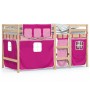 Cama alta para niños con cortinas madera pino rosa 90x200 cm de , Camas y somieres - Ref: Foro24-3283819, Precio: 189,66 €, D...