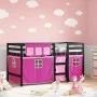 High bed for children with pink pine wood curtains 90x200 cm by , Beds and slatted bases - Ref: Foro24-3283825, Price: 192,28...