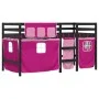 High bed for children with pink pine wood curtains 90x200 cm by , Beds and slatted bases - Ref: Foro24-3283825, Price: 192,28...