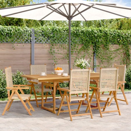 Set de comedor de jardín 7 pzas ratán PE madera maciza beige de , Conjuntos de jardín - Ref: Foro24-3281732, Precio: 834,13 €...